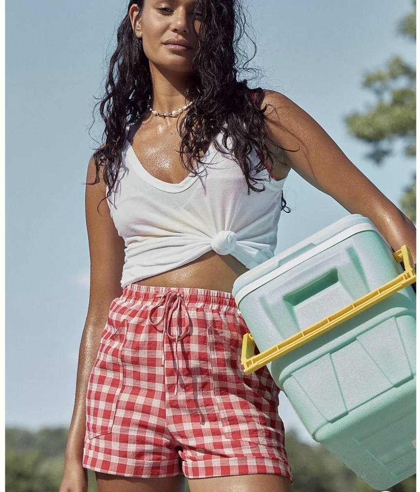 Anthropologie Red and White Checkered Women Shorts